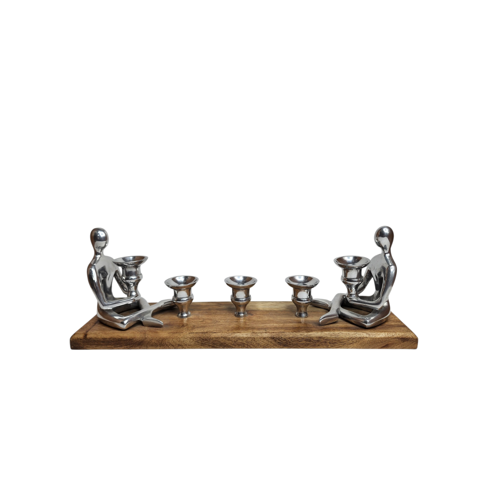 Mango Wood Five-Candle Holder with Aluminum Lady Statue