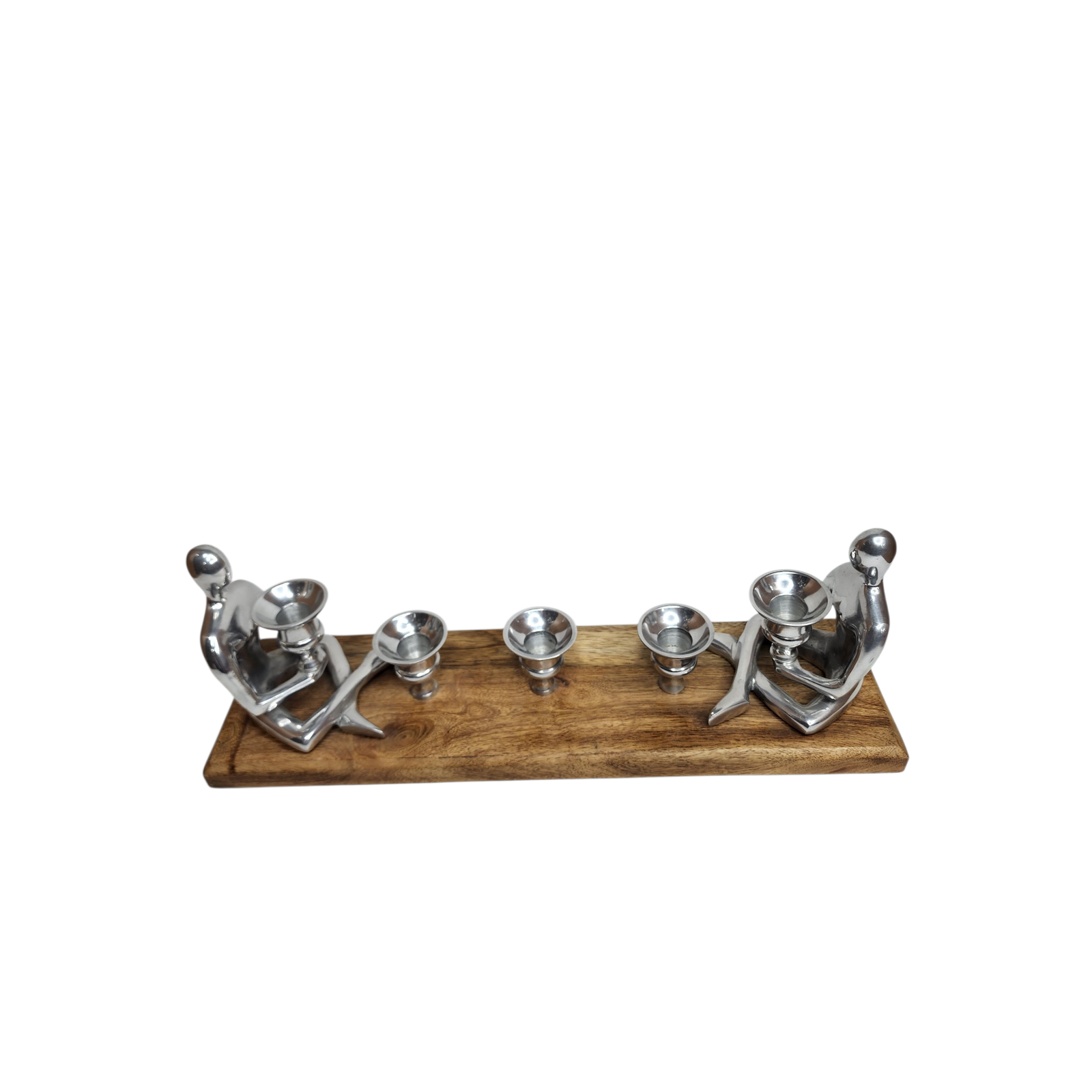 Mango Wood Five-Candle Holder with Aluminum Lady Statue — View 2