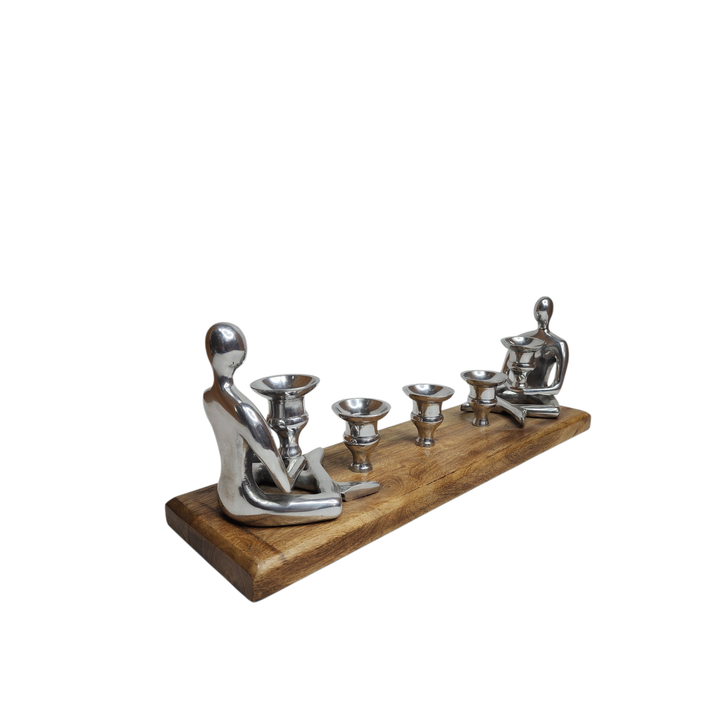 Mango Wood Five-Candle Holder with Aluminum Lady Statue — View 3