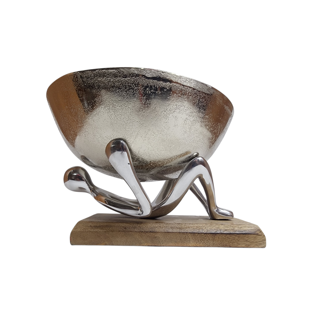 Mango Wood Bowl with Aluminum Lady Stand — Small (Ø25 × H17 cm) — View 2