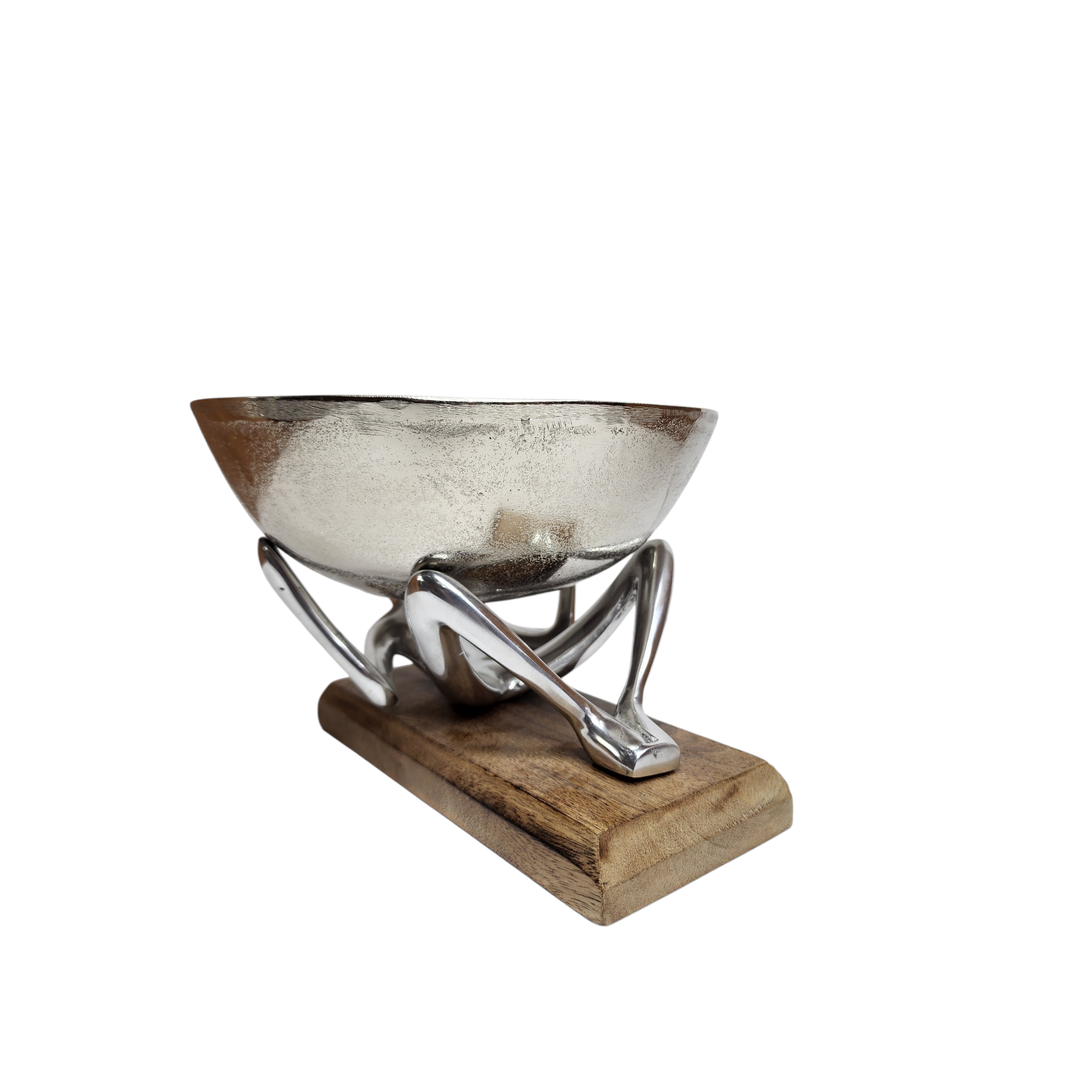 Mango Wood Bowl with Aluminum Lady Stand — Small (Ø25 × H17 cm) — View 3