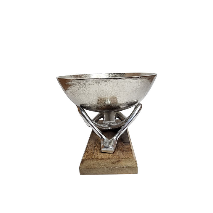 Mango Wood Bowl with Aluminum Lady Stand — Small (Ø25 × H17 cm) — View 4