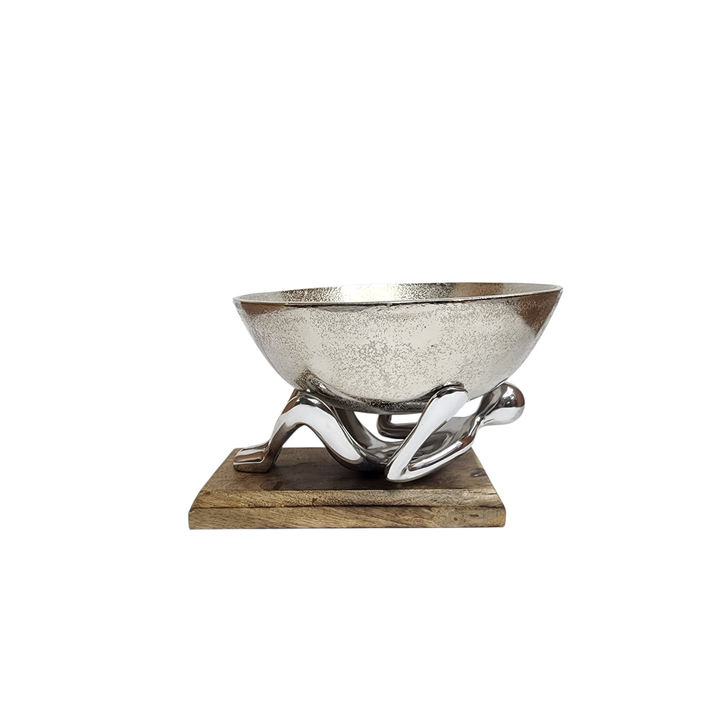Mango Wood Bowl with Aluminum Lady Stand — Small (Ø25 × H17 cm) — View 5