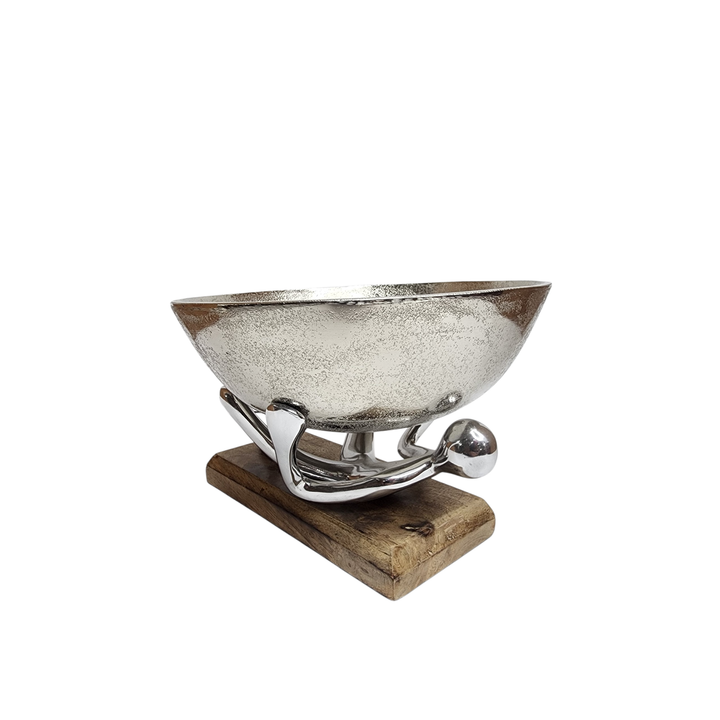Mango Wood Bowl with Aluminum Lady Stand — Small (Ø25 × H17 cm) — View 6