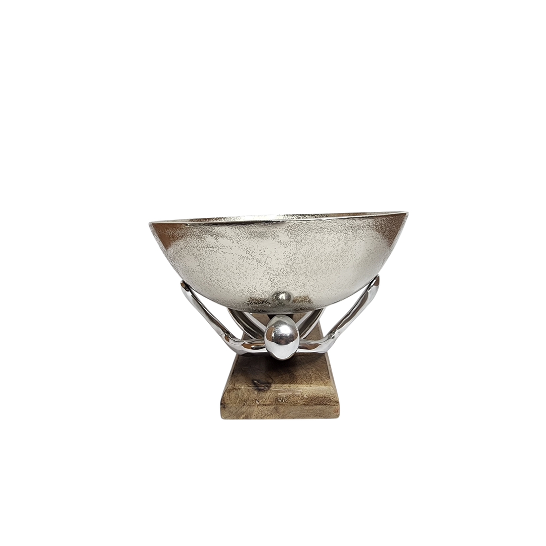 Mango Wood Bowl with Aluminum Lady Stand — Small (Ø25 × H17 cm) — View 7