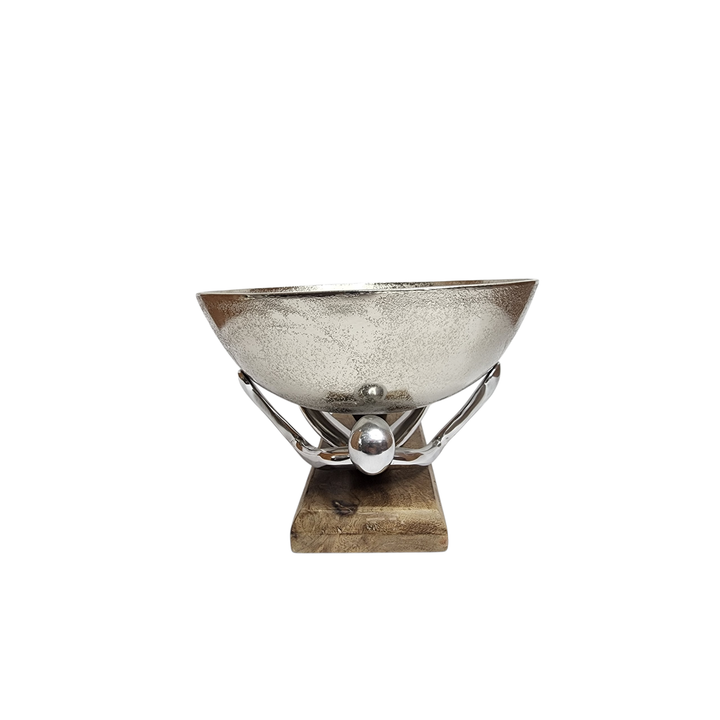 Mango Wood Bowl with Aluminum Lady Stand — Small (Ø25 × H17 cm) — View 7