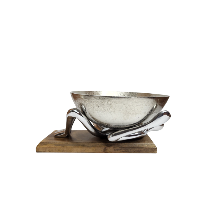 Mango Wood Bowl with Aluminum Lady Stand — Small (Ø25 × H17 cm) — View 8