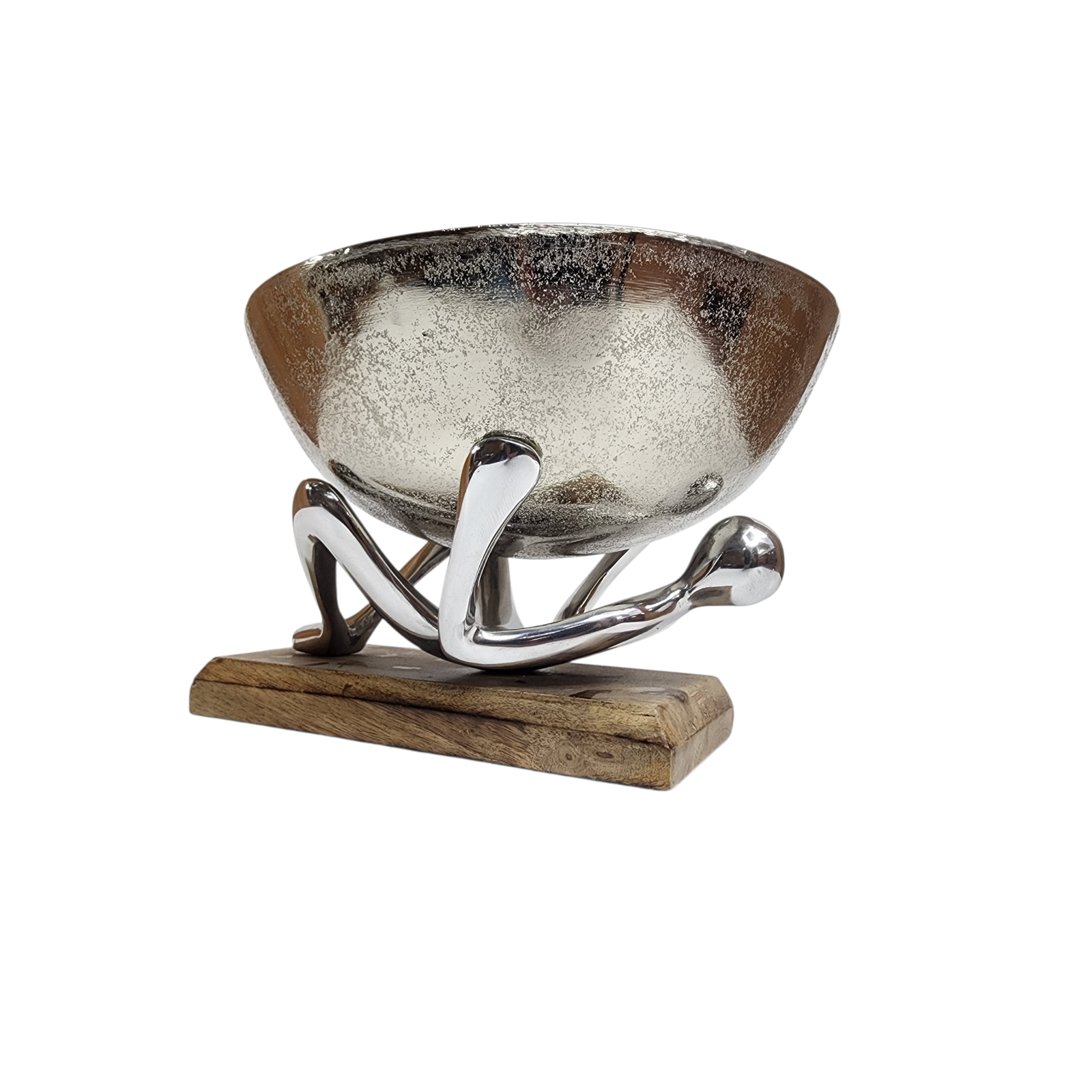Mango Wood Bowl with Aluminum Lady Stand — Medium (Ø28 × H21 cm)
