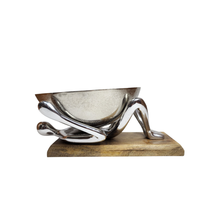Mango Wood Bowl with Aluminum Lady Stand — Medium (Ø28 × H21 cm) — View 2