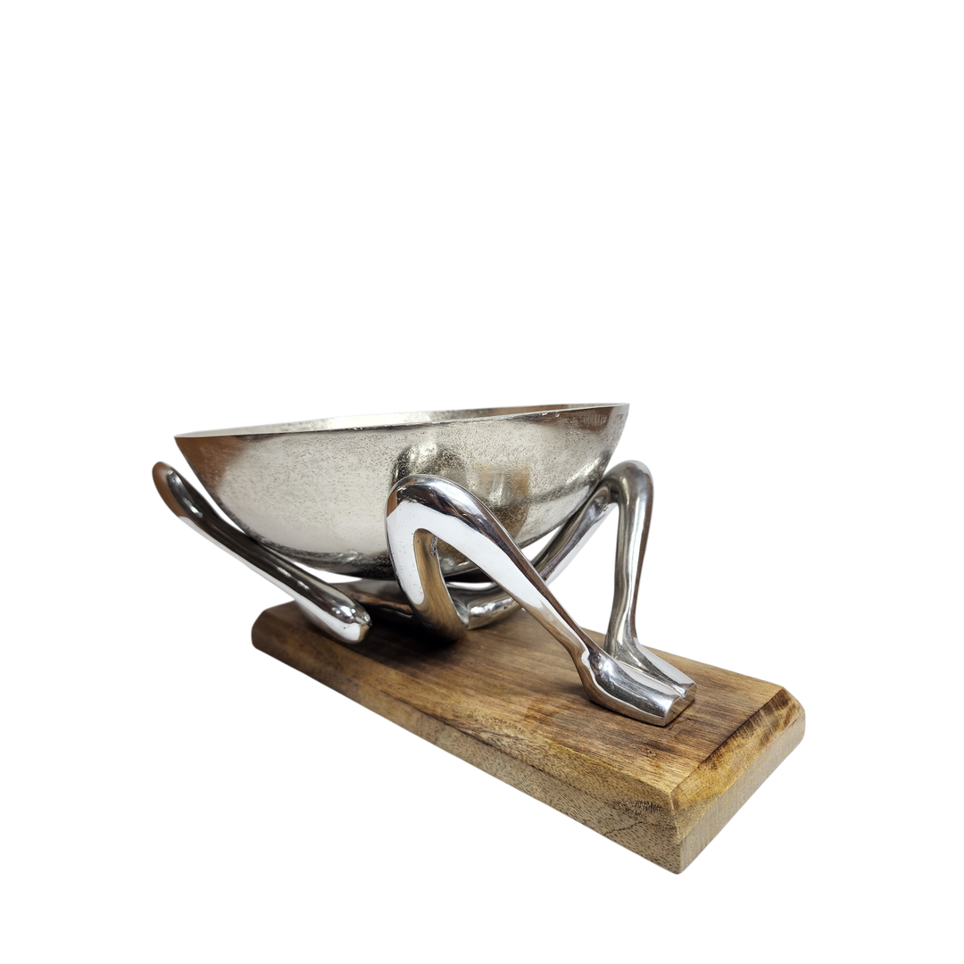 Mango Wood Bowl with Aluminum Lady Stand — Medium (Ø28 × H21 cm) — View 3