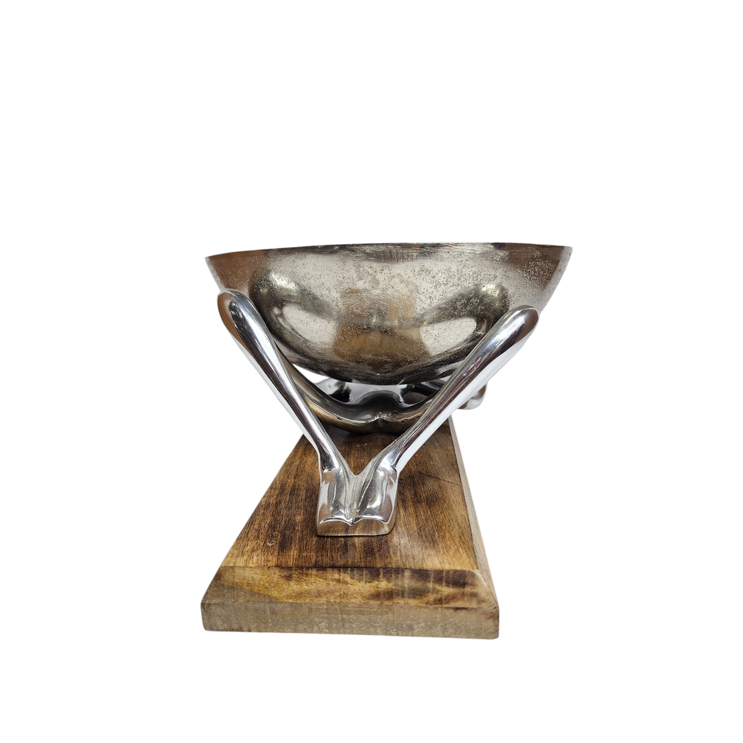 Mango Wood Bowl with Aluminum Lady Stand — Medium (Ø28 × H21 cm) — View 4