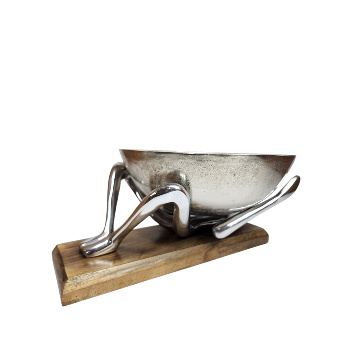 Mango Wood Bowl with Aluminum Lady Stand — Medium (Ø28 × H21 cm) — View 5
