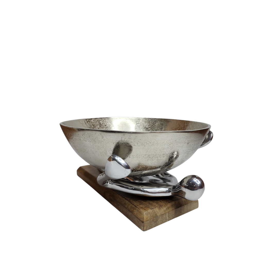 Mango Wood Bowl with Aluminum Lady Stand — Medium (Ø28 × H21 cm) — View 6