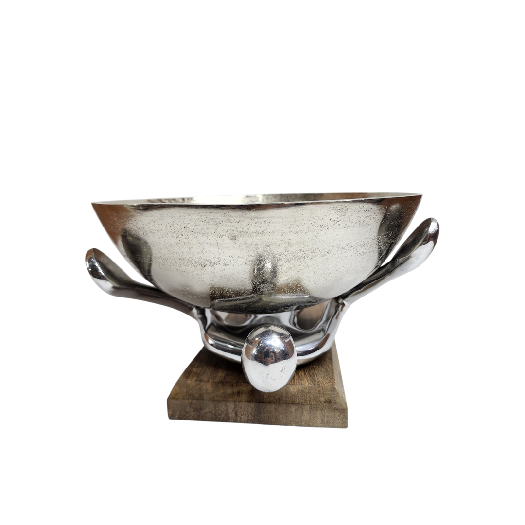 Mango Wood Bowl with Aluminum Lady Stand — Medium (Ø28 × H21 cm) — View 7