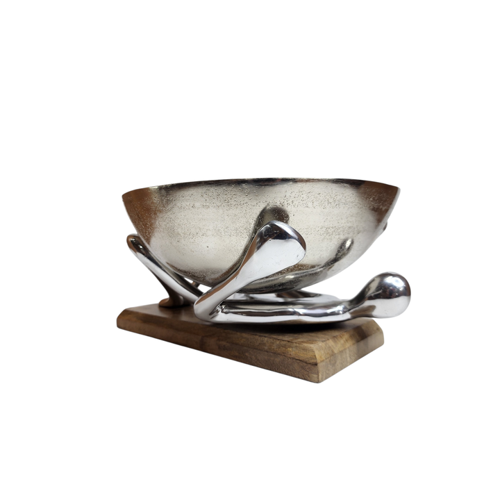 Mango Wood Bowl with Aluminum Lady Stand — Medium (Ø28 × H21 cm) — View 8