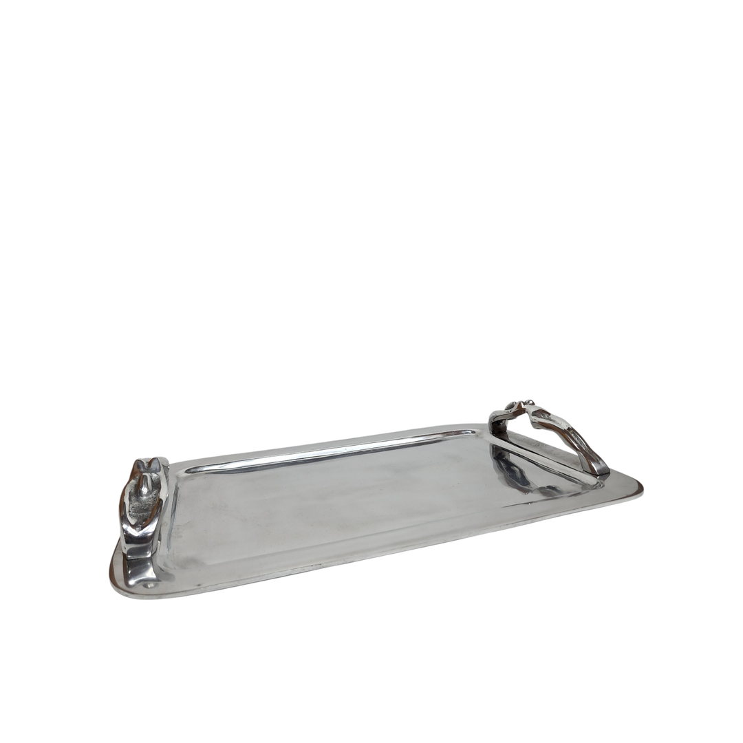 Polished Aluminum Serving Tray with Lady Statue Handles — Medium (40 × 28 cm)