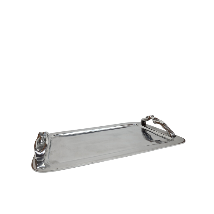 Polished Aluminum Serving Tray with Lady Statue Handles — Medium (40 × 28 cm)