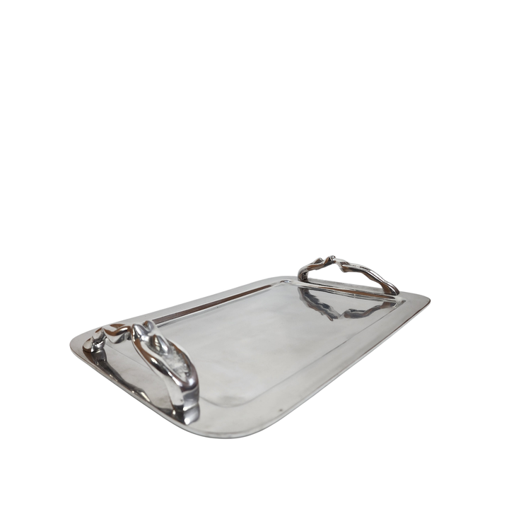 Polished Aluminum Serving Tray with Lady Statue Handles — Medium (40 × 28 cm) — View 2