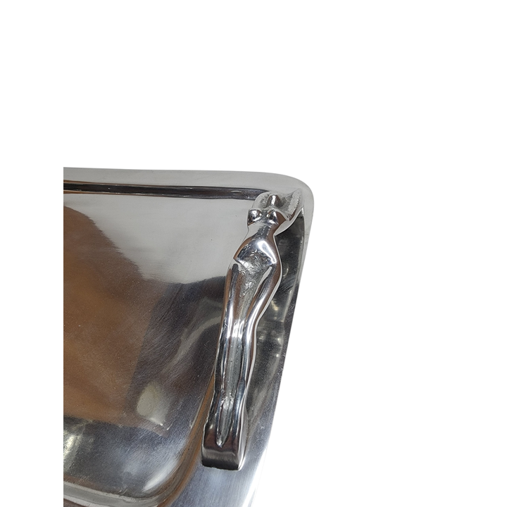Polished Aluminum Serving Tray with Lady Statue Handles — Medium (40 × 28 cm) — View 3