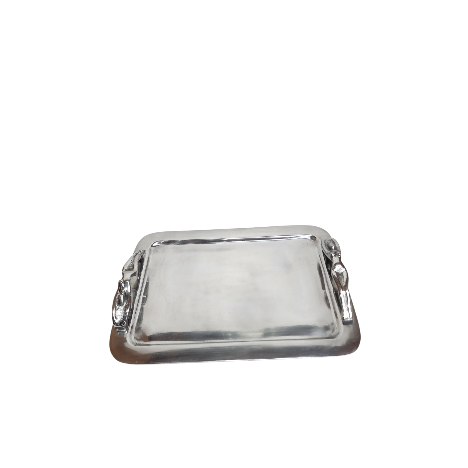 Polished Aluminum Serving Tray with Lady Statue Handles — Large (47 × 34 cm)