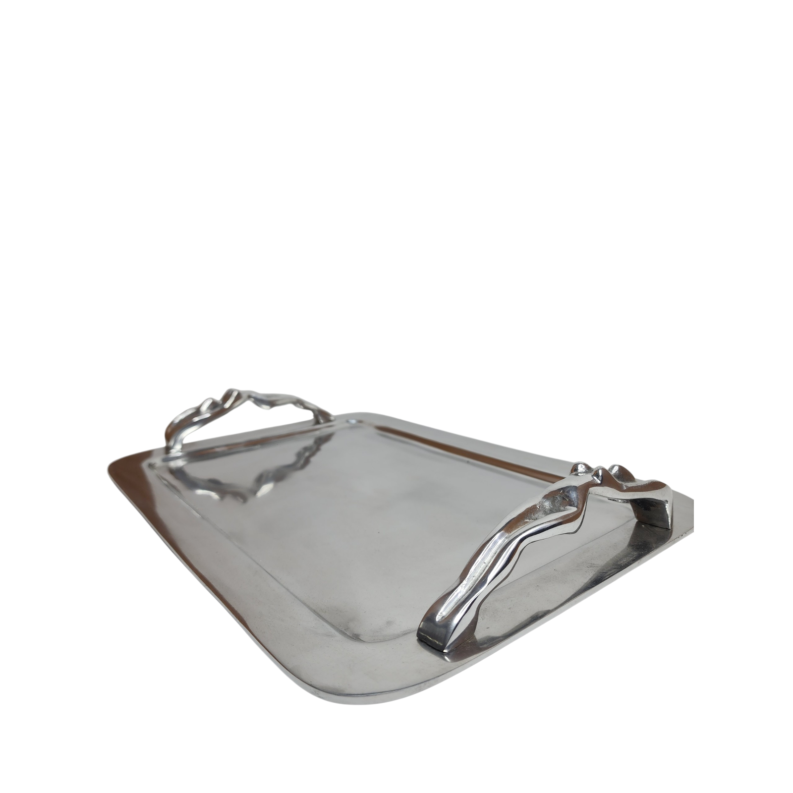 Polished Aluminum Serving Tray with Lady Statue Handles — Large (47 × 34 cm) — View 2