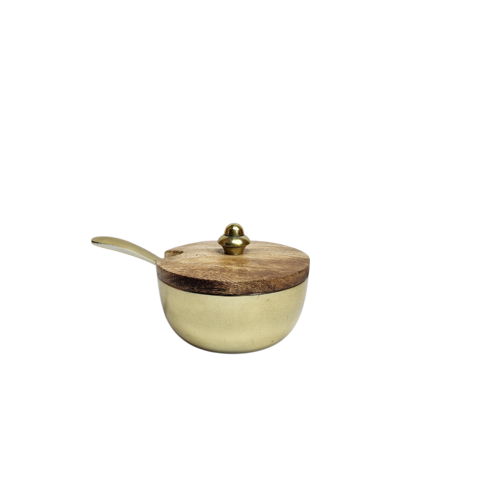 Gold-Tone Sugar Bowl with Mango Wood Lid & Spoon