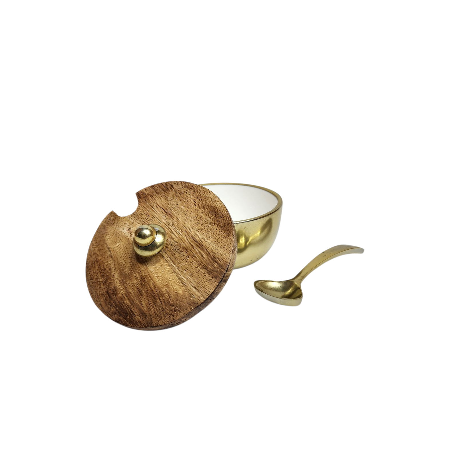 Gold-Tone Sugar Bowl with Mango Wood Lid & Spoon — View 2