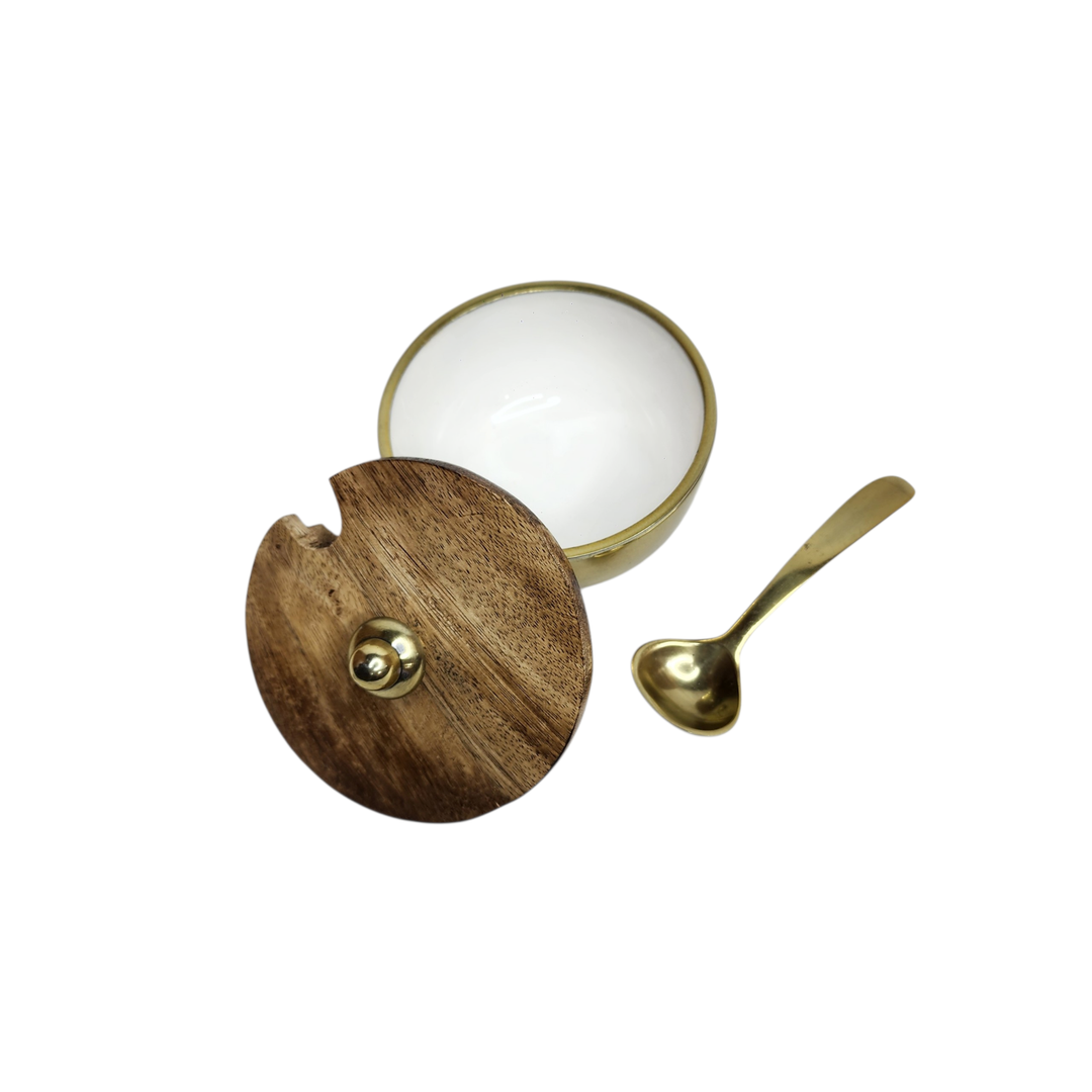 Gold-Tone Sugar Bowl with Mango Wood Lid &amp; Spoon — View 3