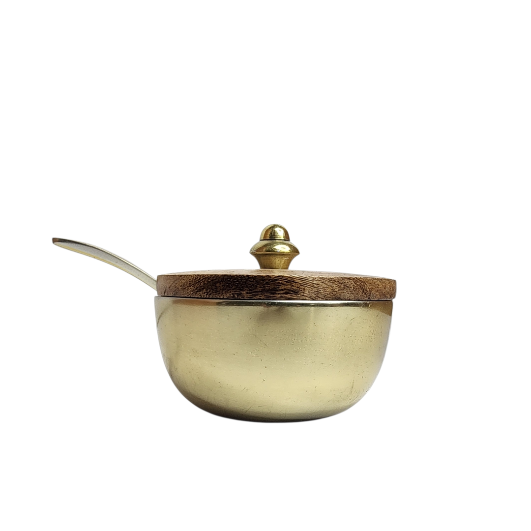 Gold-Tone Sugar Bowl with Mango Wood Lid &amp; Spoon — View 5