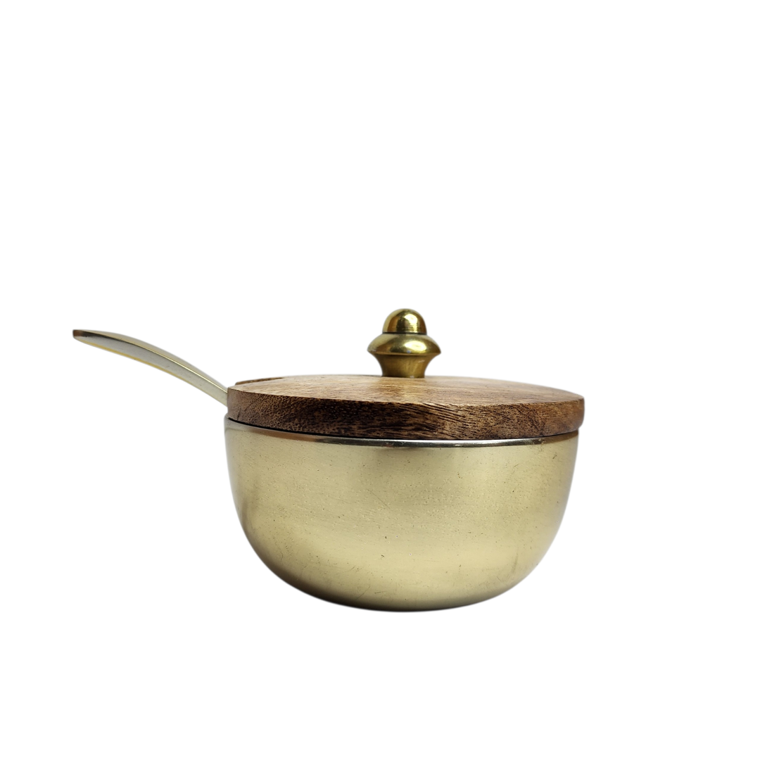 Gold-Tone Sugar Bowl with Mango Wood Lid &amp; Spoon — View 6