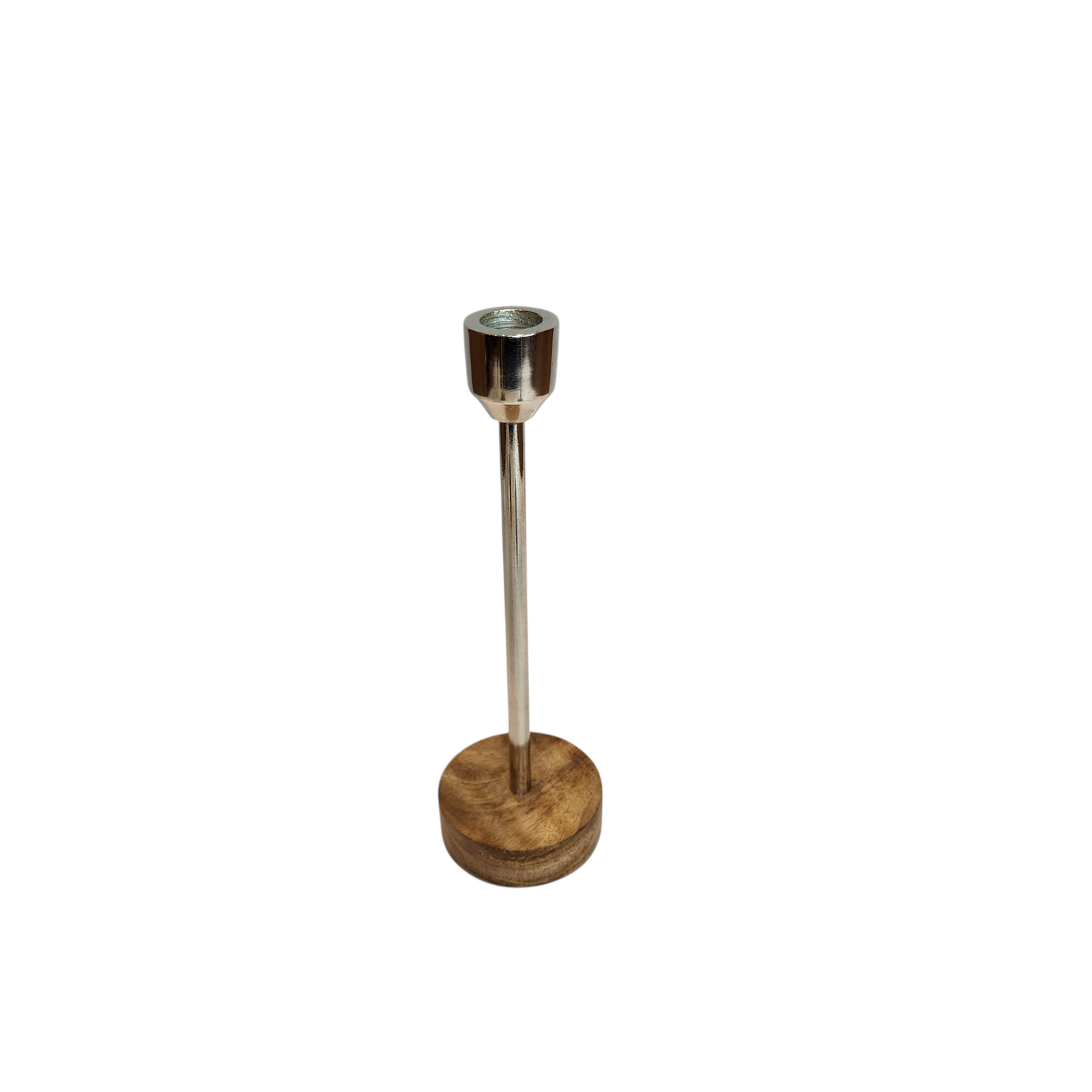 Mango Wood Candlestick — Silver / Small (8 × H24 cm)
