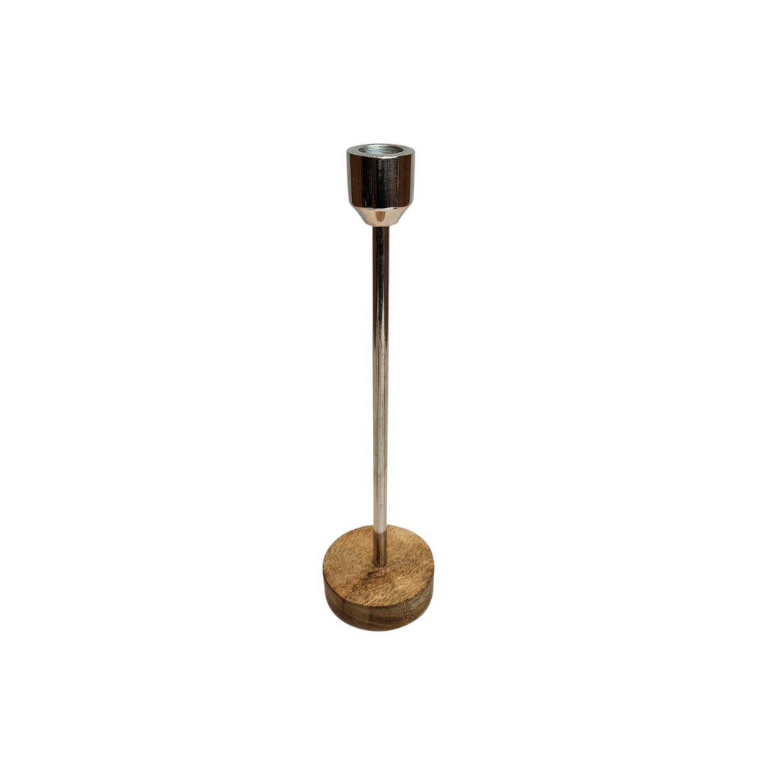 Mango Wood Candlestick — Silver / Small (8 × H24 cm) — View 2
