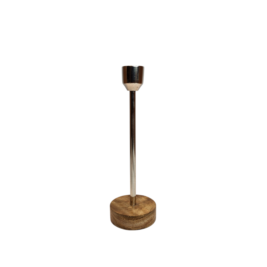 Mango Wood Candlestick — Silver / Medium (8 × H29 cm)