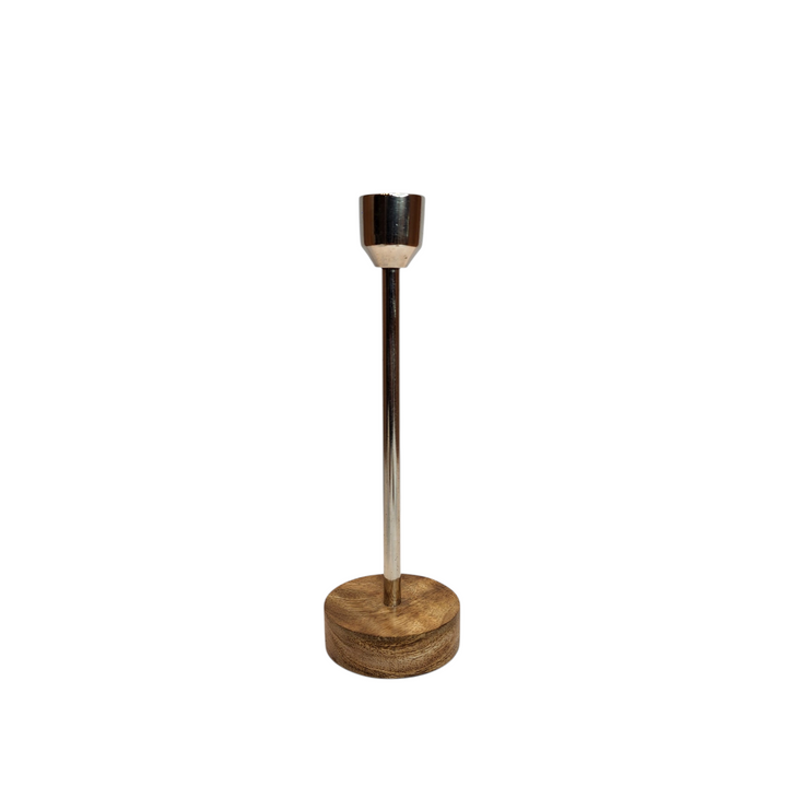 Mango Wood Candlestick — Silver / Medium (8 × H29 cm)
