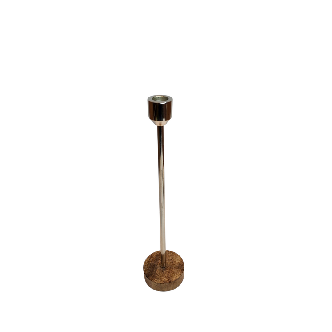 Mango Wood Candlestick — Silver / Medium (8 × H29 cm) — View 2