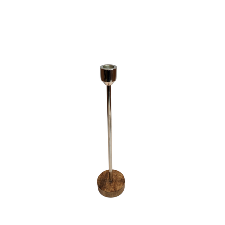 Mango Wood Candlestick — Silver / Medium (8 × H29 cm) — View 2