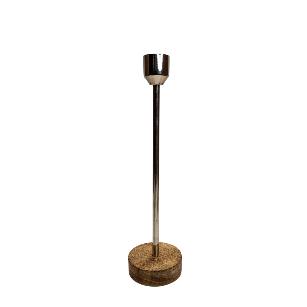 Mango Wood Candlestick — Silver / Large (8 × H34 cm)