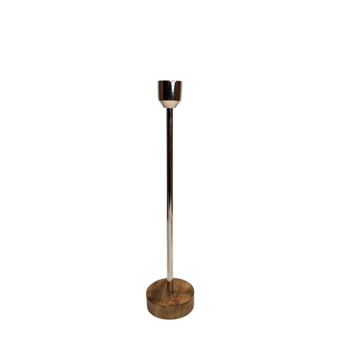 Mango Wood Candlestick — Silver / Large (8 × H34 cm) — View 2