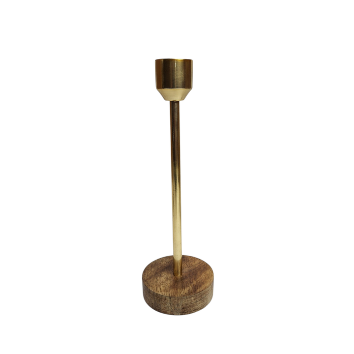 Mango Wood Candlestick — Gold / Small (8 × H24 cm)
