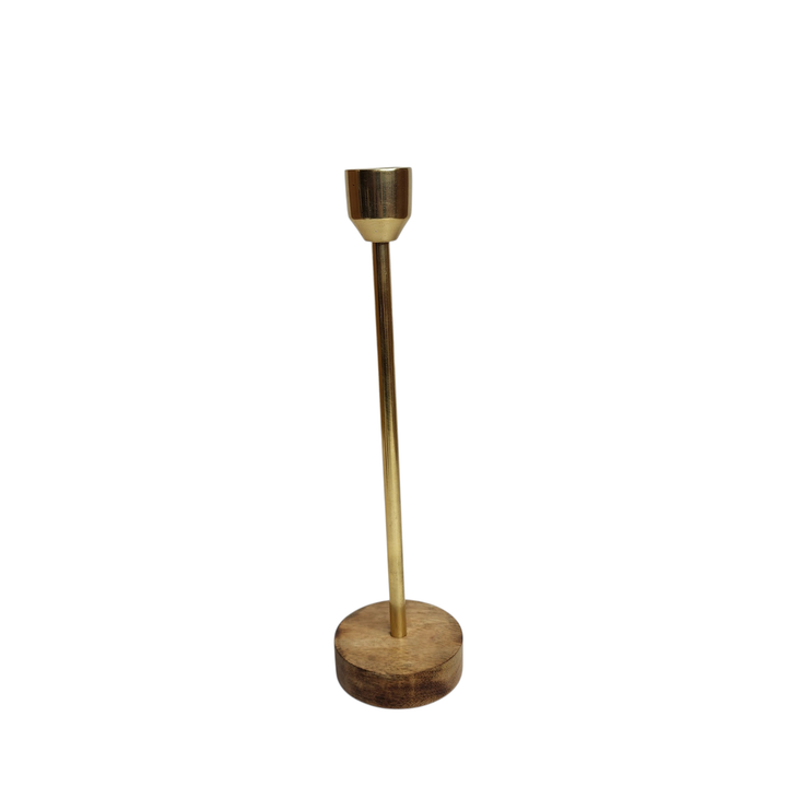 Mango Wood Candlestick — Gold / Medium (8 × H29 cm)