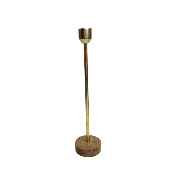 Mango Wood Candlestick — Gold / Large (8 × H34 cm)