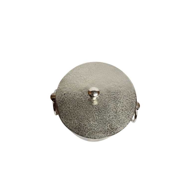 Mango Wood Ice Bucket with Raw Nickel-Finish Lid &amp; Ring Handles — View 7