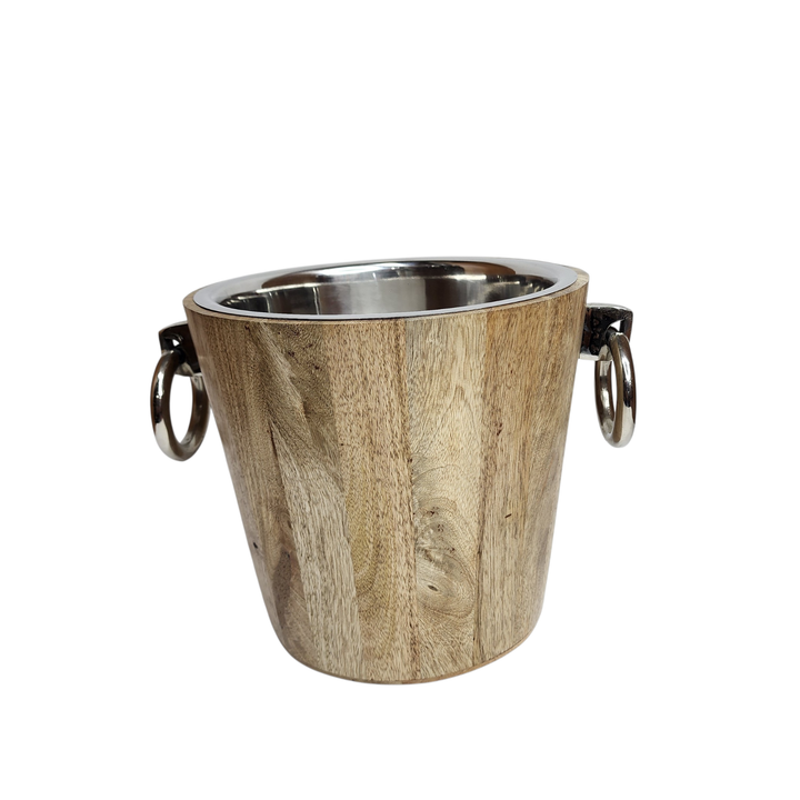 Mango Wood Champagne Bucket with Polished Aluminum Interior