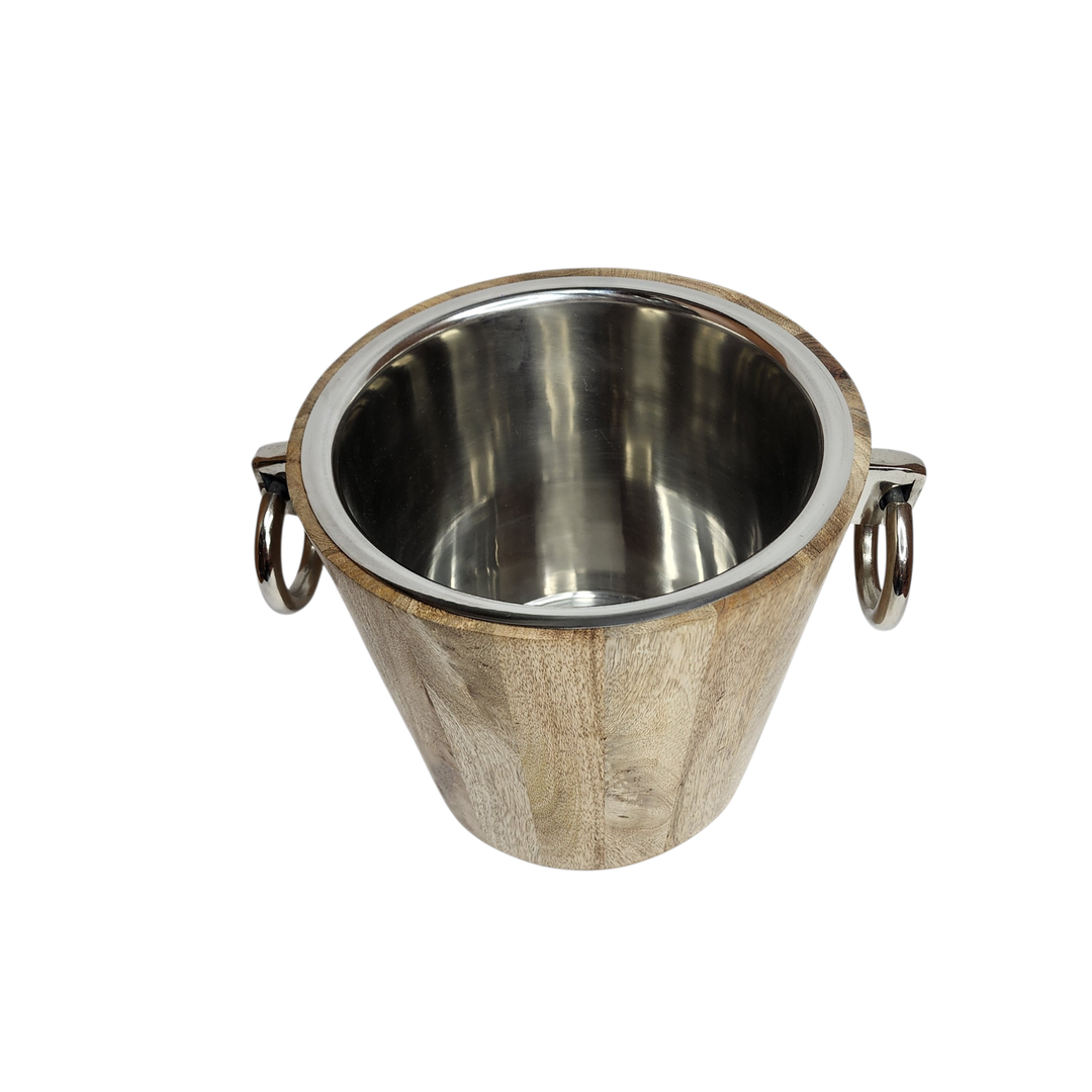 Mango Wood Champagne Bucket with Polished Aluminum Interior — View 2