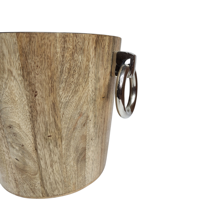 Mango Wood Champagne Bucket with Polished Aluminum Interior — View 3
