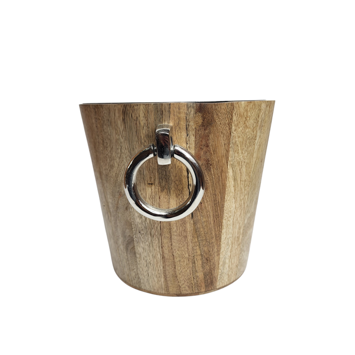Mango Wood Champagne Bucket with Polished Aluminum Interior — View 4