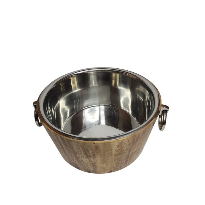 Large Mango Wood Champagne Tub with Polished Aluminum Interior