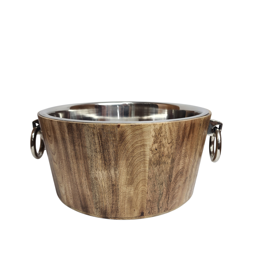 Large Mango Wood Champagne Tub with Polished Aluminum Interior — View 3