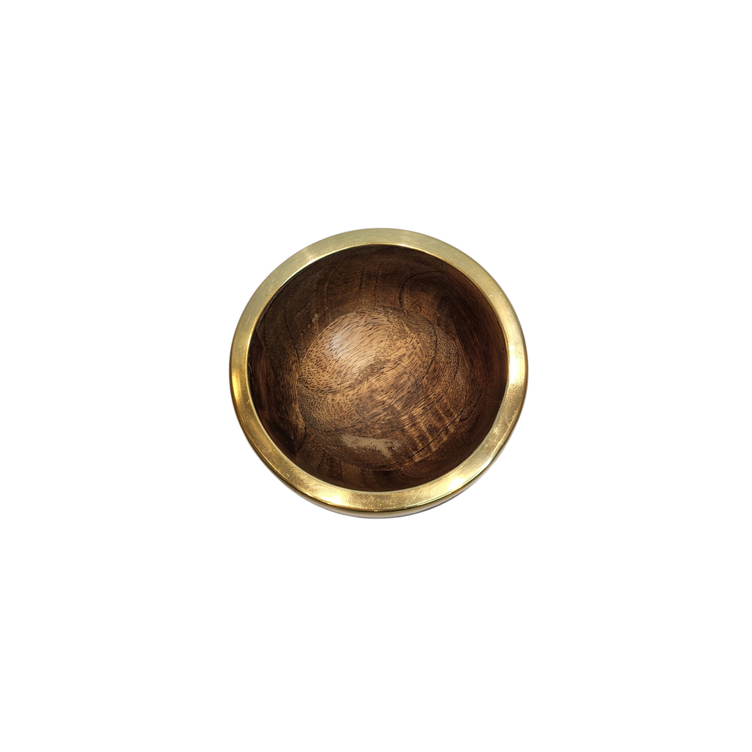 Mango Wood Bowl with Polished Gold-Tone Rim — Small (Ø13 × H7 cm) — View 2