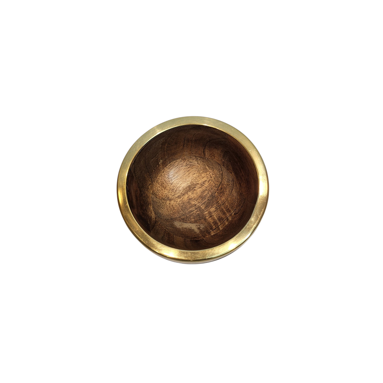 Mango Wood Bowl with Polished Gold-Tone Rim — Small (Ø13 × H7 cm) — View 2